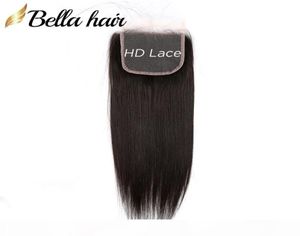 Bella Hair HD закрытие кружева 4x4 100 Человеческие девственные волосы замыкание средние три части верхних закрытия с детскими волосами натуральная цветовая 20192298