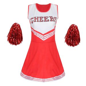 Cheerleader Stage Performance Red Dress+Pompoms Cheerleading Trajes