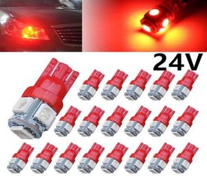 50pcspack 24v Car Red T10 LED W5W 5SMD LUZ DE BULBA LUZ 194 168 2825 501 Backup lateral Braço da placa de licença Dome Leitura Tail Super 2558183