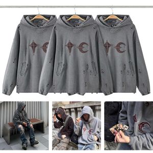 THUG CLUB Autumn/winter Park Zaifan Same Style Washed and Used Wax Dyed Broken Hole Fashion Brand Couple Hoodie