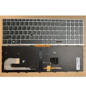 Keyboard Us Regulte Culteboard dla HP Elitebook 850 G5 755 G5 850 G6 Zbook 15U G5 Laptop Srebrna ramka