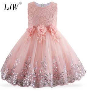 2018 Lace Sequins Formal Evening Wedding Gown Tutu Princess Dress Flower Girls Children Clothing Kids Party For Girl Clothes Y18918363831