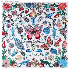 Scarves 130cm Twill Silk Big Butterfly Insect Print Female Headscarf Shawl Scarf Neck Gaiter Kerchief Sunscreen Head Scarves Beach Towel240409