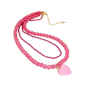 Hänge halsband rosa hjärta charm kristall pärlhalsband choker clavicle kedja mode smycken