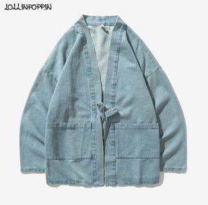 Japan Style Men denim Kimono Jacket Stand Collar Open Packet 2020 Spring Vintage Mens Light Blue Jean Jackets Plus Size6763378