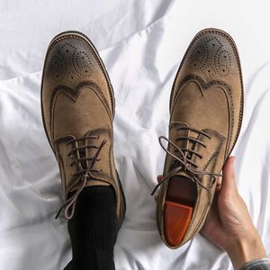 Men Brogue Suede Leather Business Office Oxford for Work Retro Handmade Dress Gentleman Dinner Shoes