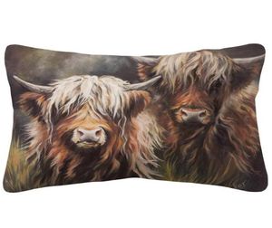 CushionDecorative Pillow Highland Cow Horse Cushion täcker djurmålning Beige linne fall 30x50 cm soffa dekoration3023792