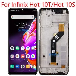 Infinix Hot 10t x689c Hot 10s x689 x689b x689d lcdディスプレイタッチスクリーンデジタイザーアセンブリ /フレーム付きブラック6.82インチ