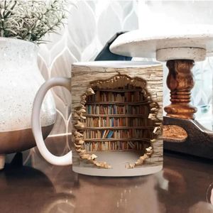 Mugs Creative Space Design Multi-Purpose 3D Bookshelf Mug A Library Shelf Cup Book Lovers Coffee White