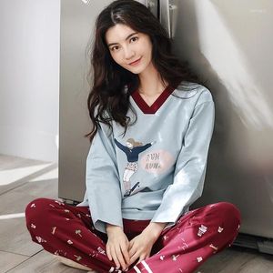 Home Clothing Autumn Winter Pyjamas Women Long Sleeve V-neck Pajama Set Cute Cartoon Sweet Pyjama Homewear Pajamas For