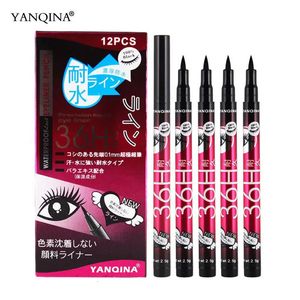 12 PCs/caixa Ponto de caneta impermeável Eyeliner Makeup Black Liquid Eye Letish Make Up Cosmetics Stranging Stick Stick Tool 240327