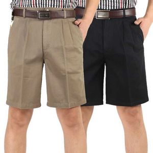 Herren -Shorts Sommer Herren hoher Taille Baumwolle halbe Hosen Freizeit gerade Werkzeugwaren Stil Solid Farbe Lose Reißverschluss Thin Khaki Shorts Herren J240409