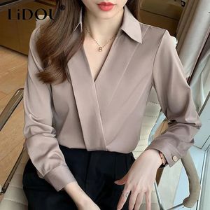 Frühlingsherbst koreanischer Stil eleganter Mode Chiffon Shirt Top Women Office Lady Long Sleeve Blusa Temperament All-Match Bluse 240327