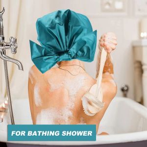 Shower Cap Bowknot Double Layer Reusable Bath Hair Caps Adjustable Bath Hair Cap