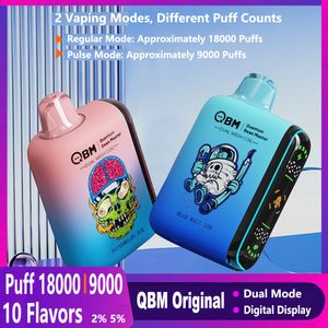 Puff 18000 Vapes Bar Disponível VAPE QBM Caixa 18000 Modo duplo Puff E Pulso de cigarro 9K Puff de 18k Puff regular com tela digital Vaper 18ml POP PEN VAPOR VS ELF BC5000