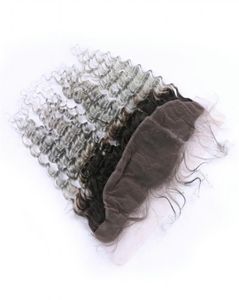 Ombre -Oble Silver Grey Ear to Ear 13x4 Chiusura frontale in pizzo Deep Virgin Brasilian 1bgrey Ombre Human Hair Full Lace Fronto Frontal 8245978162