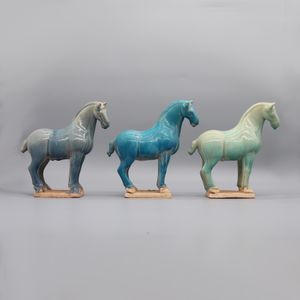 Small Size Horse Statuette, Glazed Terracotta Figurine, Home Decoration