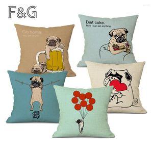 Poduszka Pug Cover Cute Throw Animal Sofa Decoratove Linen Case Custom