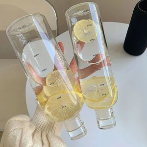 500750 ml stor kapacitet glas vattenflaska med tidsmarkörskydd för dryck transparent mjölkjuice kopp enkel gåva 240409