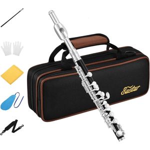 Eastar Piccolo Instrument for Beginners in Key of C, Resin with Hard Case, Cleaning Rod, Cloth Swab, Gloves, 2-Piece Silver Plated Piccolo in Black EPC