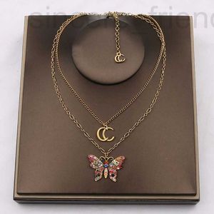 Pendant Necklaces designer Double Letter Gold Plated Butterfly Crysatl Pearl Rhinestone Sweater Necklace for Women Wedding Party Jewerlry Accessories 2YUZ