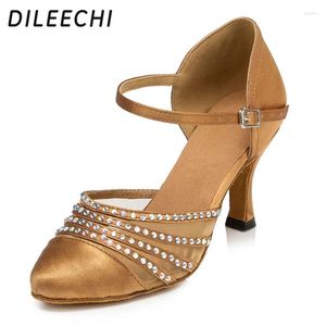 Scarpe da ballo dileechi Arrivo tan satinata latina moderna femmina autunno e sala da ballo invernale che ballano tacchi sottili 7,5 cm