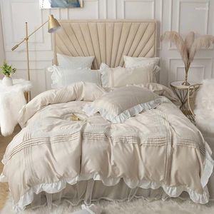 Bedding Sets Princess Cotton Solid Color Lace Bedspread Beige Pink Ruffle Duvet Cover Bed Skirt Linen Wedding Home Textile