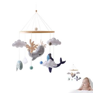 Wood Baby Rattles Soft Felt Sea Animal Whale Scallop Cloud Hanging Pendant Bell Bell Mobile Crib Montessori Toys for Kids Gift 240409