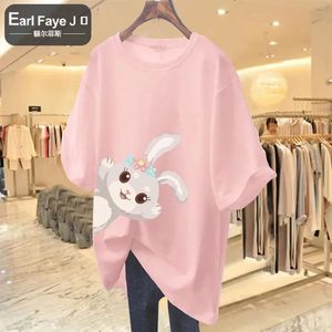 Summer Cartoon Tshirt Cotton King Size Womens Cute Rabbit Print Kawaii плюс 240409