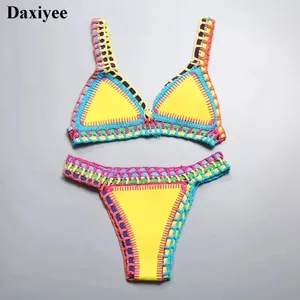 Women's Swimwear 2024 Micro Thong Bikinis Bordered Patchwork Women Swimsuit Handmade Crocheted Summer Beach Bathing Suit Traje De Bano