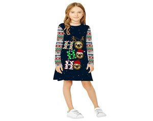 Popolare Elk Horn Christmas Digital Print Children039s indossa abito a manica lunga a collo tondo autunno New Children039s Skirt9992688