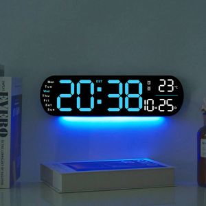 Orologio da parete digitale Display a LED grande con remoto Timer Temperatura Data 9 Colore Ambient Lights Distanza Orologio per camera da letto