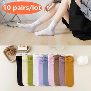 Kvinnors strumpor 10 par Pile Women's Sock Loose Ice Thin Summer Solid Color Japanese Nylon Fashion College Style Soft Breathable