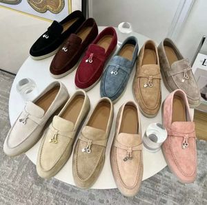 Mocas de caminhada de verão Loro piano masculino vestido de mulher baixa baixa camurça de couro mocassins com conforto tênis mande sapatos e bolsa de poeira gweq