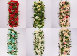 25100 cm elegante künstliche Blumenreihen Hochzeitskunststoffstücken zitiert Blumentisch Läufer Dekoration Vorräte 3925176