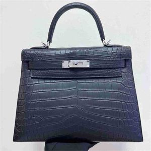 Bolsa Couro de Crocodilo 7A Qualidade Bolsas Handswen Genuínas Costuras de 25cmreal Blacl Bluejdji Deep Bluejdji