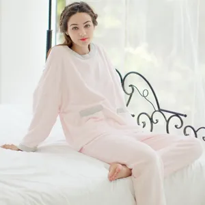 Ev Giyim Kış Kadınlar Kalın Pazen Uzun Kollu Pijama Setleri Sevimli Kızlar Pembe Plagin Giysiyle Pembe Sweet Giysileri Artı Boyut 17235