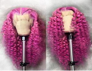 Nuova rosa rosa long sciolte onde profonde parrucche per capelli umani per donne nere violablondeblue pizzo sintetico parrucca frontale cosplay par4153254