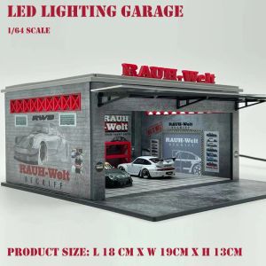 Montera Diorama 1/64 LED -belysningsgarage RWB -beläggning för fordonsdisplaystation