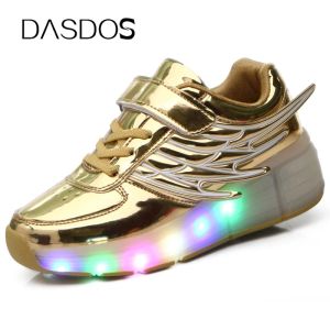 Sneakers LED Lighted Skate Shoes For Children Double Wheels Luminous Sneakers with Roller Kids Boys Girls LED Sneakers Large Size 2840