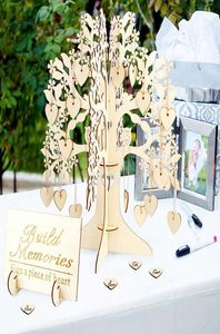 Rustik bröllop gästbokuppsättning gästbesök signatur träd gästbok trä hjärtan ornament diy släktträd bröllop borddekor y26136258