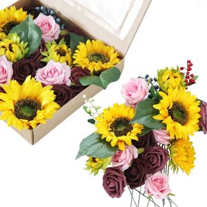 Decorative Flowers Artificial Box Set Sun For Decoration DIY Wedding Bouquet Centerpieces Party Home Christmas