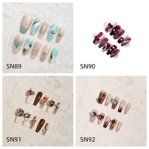 Sisful Nail Art Tips Medium Coffin 10 PCS Salongkvalitet Rent handgjorda tryck på nagelsatser med gelélimkran, alkohol bomull, dubbelsidig nagelfil, nagelbandpinne