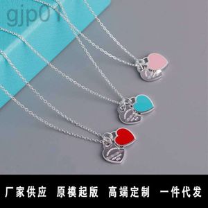 Desginer tiffanybracelet tiffanie 925 Sterling Silver t Family Love Necklace Womens Pink Blue Enamel Colored Collar Chain Double Love Pendant Net Red Same Style