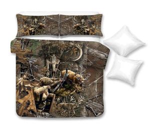 3D Målad sängkläder Set King Creative Artistic Hunter and Deer Däcke Cover Queen Home Deco Single Double Bed Cover med Pillowcase21192715