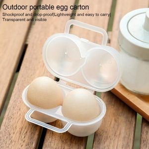 Lagringsflaskor Portable Egg Box 2 Grids Praktiskt kylskåp Dispenser Space-Saving Case med fast handtag utomhus