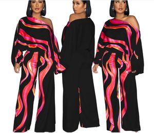 Luxury Women's Jumpsuits Sexy and fashionable single shoulder diagonal collar long sleeved wide sleeved jumpsuit