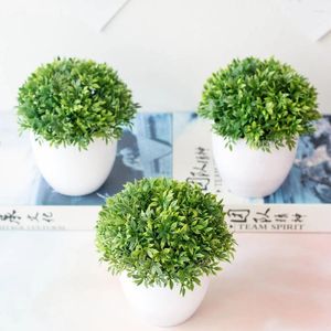 Decorative Flowers 3Pcs Artificial Plants Bonsai Small Tree Pot Fake Potted Ornaments For Garden Decor Grass Ball Home Decoration