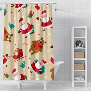 Shower Curtains Christmas Cartoon Santa Claus Printed Curtain Dry Wet Separation Bathroom Partition Waterproof