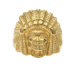 Män kvinnor Vine rostfritt stål ring Hip Hop Punk Style Gold Ancient Maya Tribal Indian Chief Head Rings Fashion Jewelry5245113